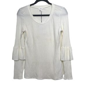 Lucca Los Angeles Ivory Ribbed Ruffle Sleeve Sweater NWT Large